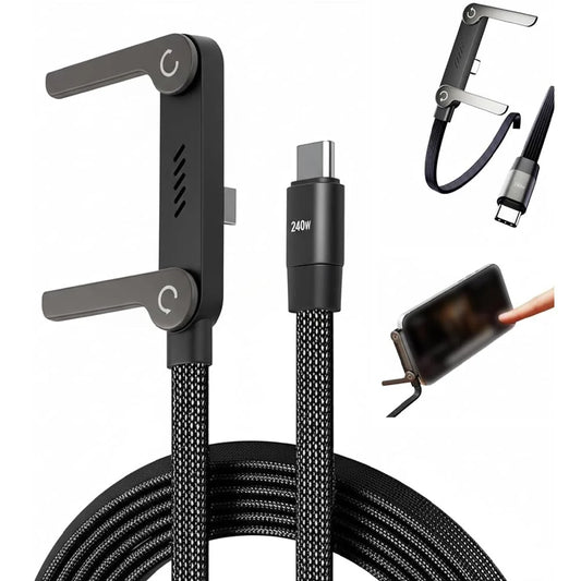 240W 2-in-1 Data Cable With Stand + 120W Fast Charger 4-Port USB & USB-C PD Travel Adapter