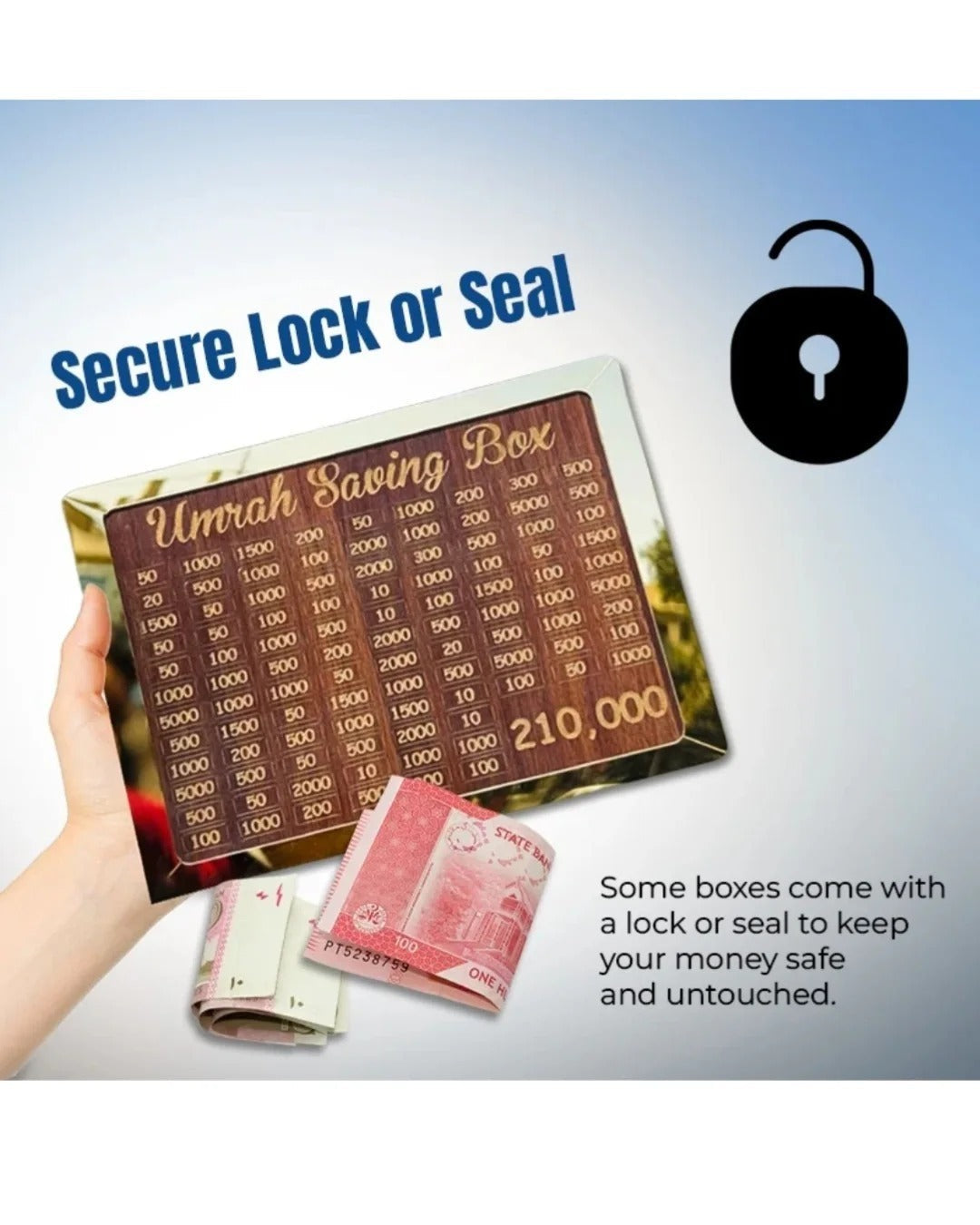 Wooden Umrah Saving Box - Rs.210,000 Goal Money Box | Aum Mart