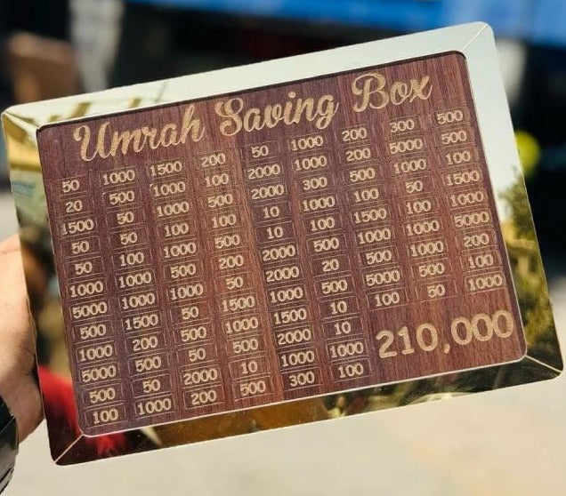 Wooden Umrah Saving Box - Rs.210,000 Goal Money Box | Aum Mart