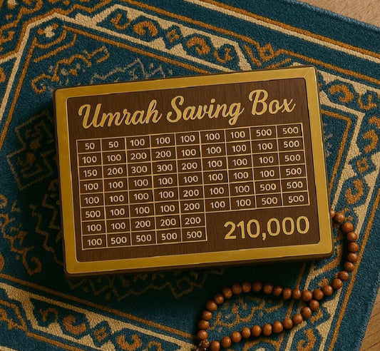 Wooden Umrah Saving Box - Rs.210,000 Goal Money Box | Aum Mart