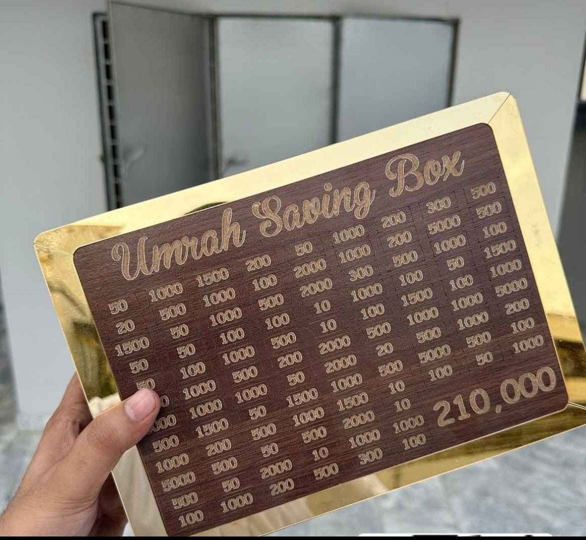 Wooden Umrah Saving Box - Rs.210,000 Goal Money Box | Aum Mart